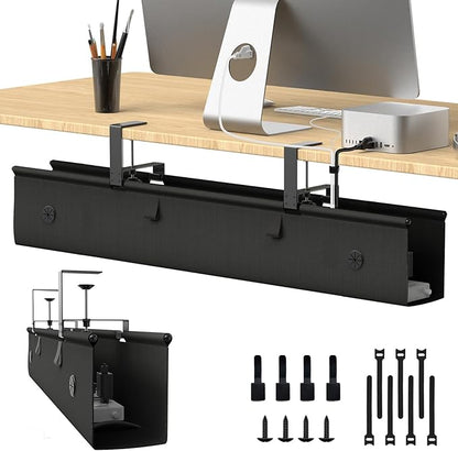 Under Desk Cable Management Tray, 40 - inch No - Drill Cord Organizer with Anti - Sag Reinforced Base, Fabric Wire Management Hider for Standing Desk, Office & Gaming Accessories - Black | Racks Cabinets - TrueDesk