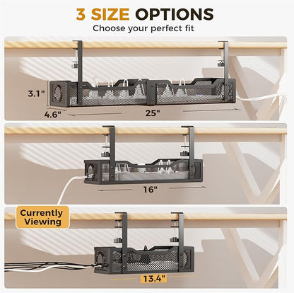 Under Desk Cable Management Tray Black, Cinati Wire Organizers No Drill, Cable Tray with Clamp for Wire Management, Cord Organization Box for Office, Home - No Damage to Desk | Cable Raceways - TrueDesk