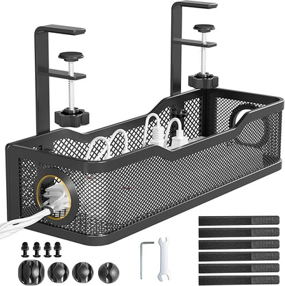 Under Desk Cable Management Tray Black, Cinati Wire Organizers No Drill, Cable Tray with Clamp for Wire Management, Cord Organization Box for Office, Home - No Damage to Desk | Cable Raceways - TrueDesk