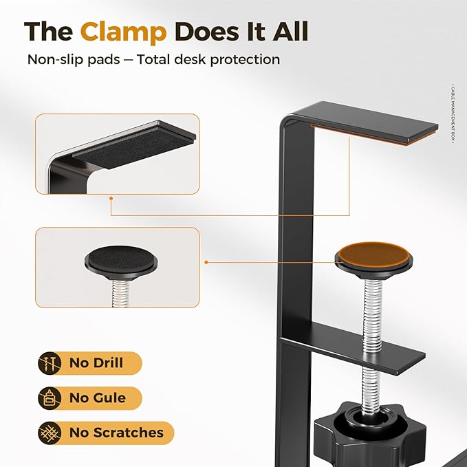 Under Desk Cable Management Tray Black, Cinati Wire Organizers No Drill, Cable Tray with Clamp for Wire Management, Cord Organization Box for Office, Home - No Damage to Desk | Cable Raceways - TrueDesk