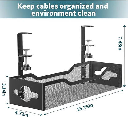 Under Desk Cable Management Tray Black, Litwaro Cable Management Under Desk No Drill, Cable Organizer with Clamp for Wire Management, Cord Organizer No Damage to Desk for Office, Home | Cable Raceways - TrueDesk