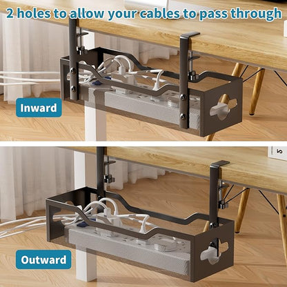 Under Desk Cable Management Tray Black, Litwaro Cable Management Under Desk No Drill, Cable Organizer with Clamp for Wire Management, Cord Organizer No Damage to Desk for Office, Home | Cable Raceways - TrueDesk