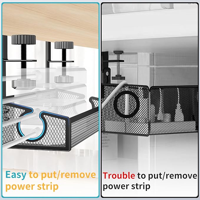 Under Desk Cable Management Tray Black, No Drill Desk Cable Wire Management Organizer with Clamp, PC Cord Organizer Accessories & Workspace for Office, Home | Cable Raceways - TrueDesk