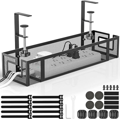 Under Desk Cable Management Tray, GZOKMOG 15.75" No Drill Cable Management Under Desk, Heavy Duty Metal Cord Organizer, Home Office Wire Management for Standing/Gaming Desk, 1 Pack Black | Racks Cabinets - TrueDesk