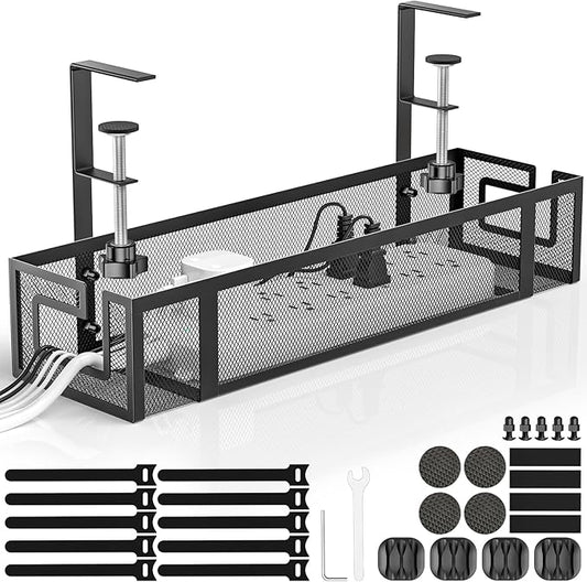 Under Desk Cable Management Tray, GZOKMOG 15.75" No Drill Cable Management Under Desk, Heavy Duty Metal Cord Organizer, Home Office Wire Management for Standing/Gaming Desk, 1 Pack Black | Racks Cabinets - TrueDesk