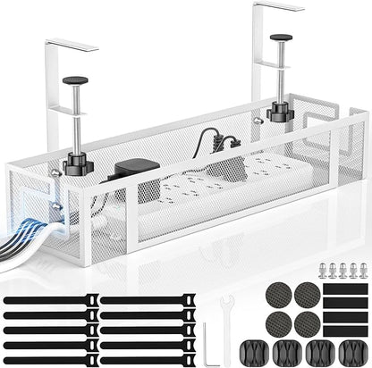 Under Desk Cable Management Tray, GZOKMOG 15.75" No Drill Cable Management Under Desk, Heavy Duty Metal Cord Organizer, Home Office Wire Management for Standing/Gaming Desk, 1 Pack White | Racks Cabinets - TrueDesk