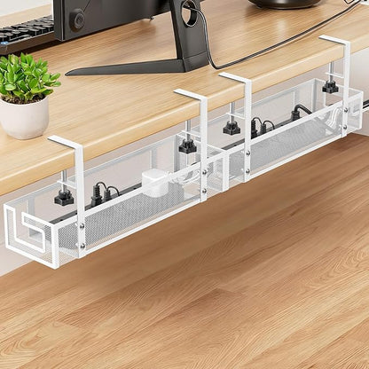 Under Desk Cable Management Tray, GZOKMOG No Drill Cable Management Under Desk, Heavy Duty Metal Cord Organizer, Home Office Wire Management for Gaming/Standing Desk, 2 Pack White, 15.75 inch | Racks Cabinets - TrueDesk