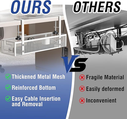 Under Desk Cable Management Tray, GZOKMOG No Drill Cable Management Under Desk, Heavy Duty Metal Cord Organizer, Home Office Wire Management for Gaming/Standing Desk, 2 Pack White, 15.75 inch | Racks Cabinets - TrueDesk