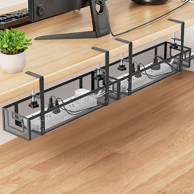 Under Desk Cable Management Tray, GZOKMOG No Drill Cable Management Under Desk, Heavy Duty Metal Cord Organizer, Home Office Wire Management for Gaming/Standing Desk, 2 Pack Black, 15.75 inch | Racks Cabinets - TrueDesk