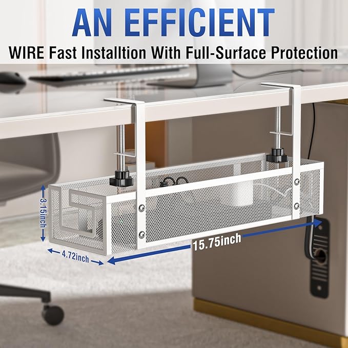 Under Desk Cable Management Tray, GZOKMOG No Drill Cable Management Under Desk, Heavy Duty Metal Cord Organizer, Home Office Wire Management for Gaming/Standing Desk, 2 Pack White, 15.75 inch | Racks Cabinets - TrueDesk
