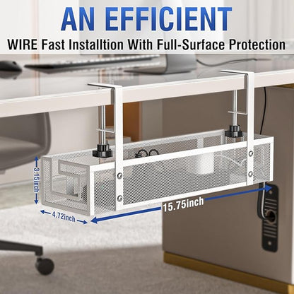 Under Desk Cable Management Tray, GZOKMOG No Drill Cable Management Under Desk, Heavy Duty Metal Cord Organizer, Home Office Wire Management for Gaming/Standing Desk, 2 Pack White, 15.75 inch | Racks Cabinets - TrueDesk