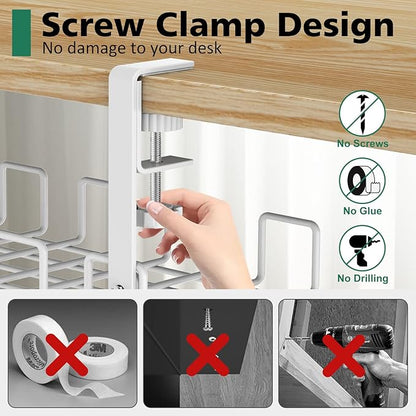 Under Desk Cable Management Tray, L 15.7''W 6.3'' No Drill Steel Desk Cable Organizers, Wire Management Tray Cable Management Rack, Desk Cable Tray Wire Organizer With Desk Cord Organizer | Cable Raceways - TrueDesk