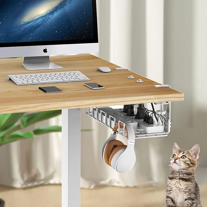 Under Desk Cable Management Tray, L 15.7''W 6.3'' No Drill Steel Desk Cable Organizers, Wire Management Tray Cable Management Rack, Desk Cable Tray Wire Organizer With Desk Cord Organizer | Cable Raceways - TrueDesk