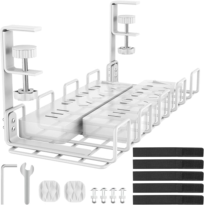 Under Desk Cable Management Tray, L 15.7''W 6.3'' No Drill Steel Desk Cable Organizers, Wire Management Tray Cable Management Rack, Desk Cable Tray Wire Organizer With Desk Cord Organizer | Cable Raceways - TrueDesk