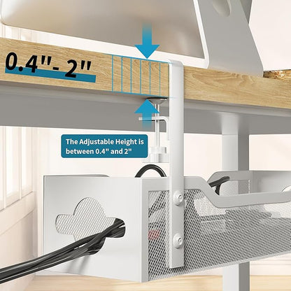 Under Desk Cable Management Tray No Drill, 13.38'' Metal Tray with Clamp for Wire Management, Litwaro Cord Organizer Home Office Damage to Standing Desk, White | Racks Cabinets - TrueDesk