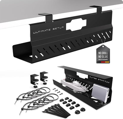 Under Desk Cable Management Tray no Drill – Wire Management - Cord Organizer – Huge Load Capacity – Under Desk Cable Tray no Drill (Black, 1 Piece Set) | Cable Raceways - TrueDesk