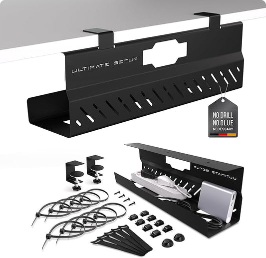 Under Desk Cable Management Tray no Drill – Wire Management - Cord Organizer – Huge Load Capacity – Under Desk Cable Tray no Drill (Black, 1 Piece Set) | Cable Raceways - TrueDesk