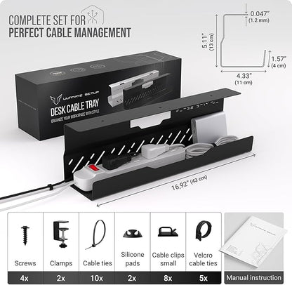 Under Desk Cable Management Tray no Drill – Wire Management - Cord Organizer – Huge Load Capacity – Under Desk Cable Tray no Drill (Black, 1 Piece Set) | Cable Raceways - TrueDesk