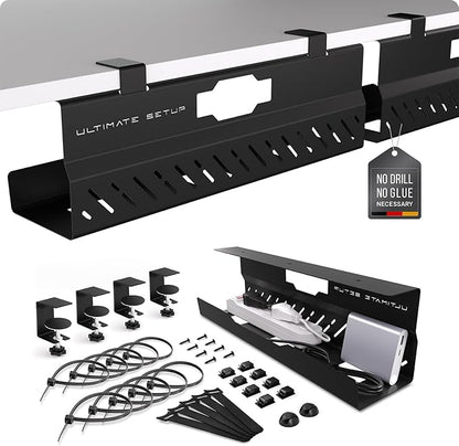 Under Desk Cable Management Tray no Drill – Wire Management - Cord Organizer – Huge Load Capacity – Under Desk Cable Tray no Drill (Black, 2 Pieces Set) | Cable Raceways - TrueDesk