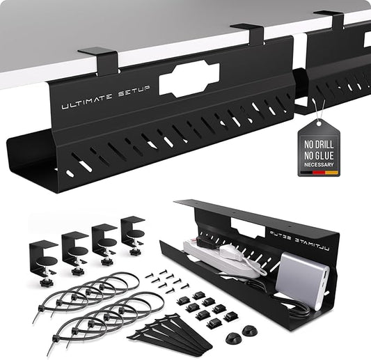Under Desk Cable Management Tray no Drill – Wire Management - Cord Organizer – Huge Load Capacity – Under Desk Cable Tray no Drill (Black, 2 Pieces Set) | Cable Raceways - TrueDesk