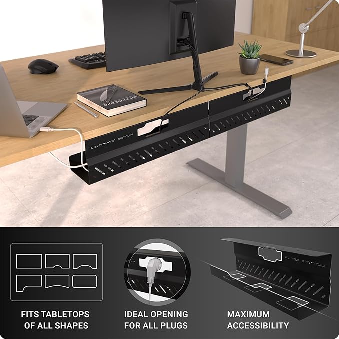 Under Desk Cable Management Tray no Drill – Wire Management - Cord Organizer – Huge Load Capacity – Under Desk Cable Tray no Drill (Black, 2 Pieces Set) | Cable Raceways - TrueDesk