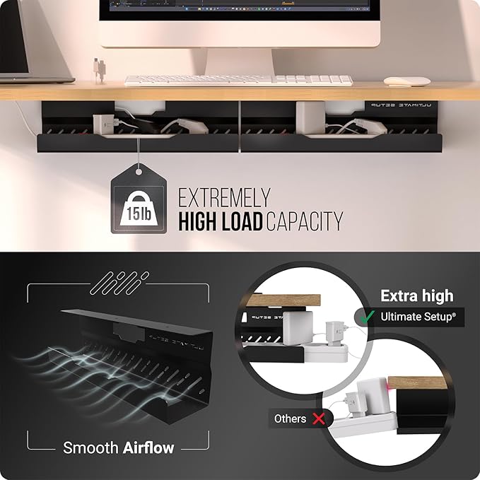 Under Desk Cable Management Tray no Drill – Wire Management - Cord Organizer – Huge Load Capacity – Under Desk Cable Tray no Drill (Black, 2 Pieces Set) | Cable Raceways - TrueDesk