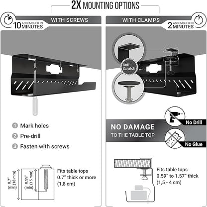 Under Desk Cable Management Tray no Drill – Wire Management - Cord Organizer – Huge Load Capacity – Under Desk Cable Tray no Drill (Black, 2 Pieces Set) | Cable Raceways - TrueDesk