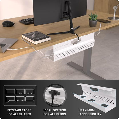Under Desk Cable Management Tray no Drill – Wire Management - Cord Organizer – Huge Load Capacity – Under Desk Cable Tray no Drill (White, 1 Piece Set) | Cable Raceways - TrueDesk