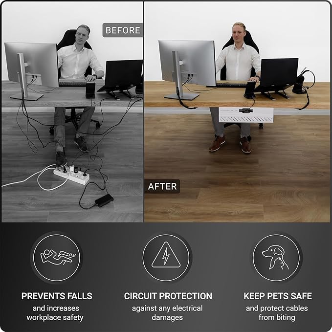 Under Desk Cable Management Tray no Drill – Wire Management - Cord Organizer – Huge Load Capacity – Under Desk Cable Tray no Drill (White, 1 Piece Set) | Cable Raceways - TrueDesk