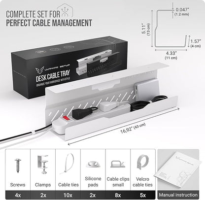 Under Desk Cable Management Tray no Drill – Wire Management - Cord Organizer – Huge Load Capacity – Under Desk Cable Tray no Drill (White, 1 Piece Set) | Cable Raceways - TrueDesk