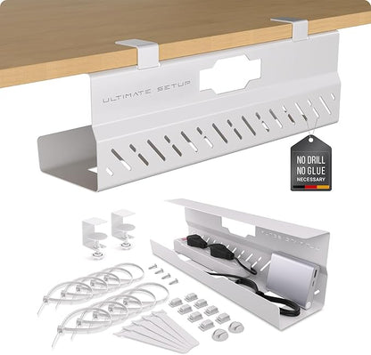 Under Desk Cable Management Tray no Drill – Wire Management - Cord Organizer – Huge Load Capacity – Under Desk Cable Tray no Drill (White, 1 Piece Set) | Cable Raceways - TrueDesk