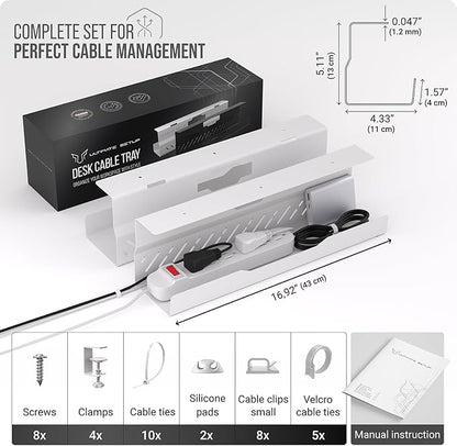 Under Desk Cable Management Tray no Drill – Wire Management - Cord Organizer – Huge Load Capacity – Under Desk Cable Tray no Drill (White, 2 Pieces Set) | Cable Raceways - TrueDesk