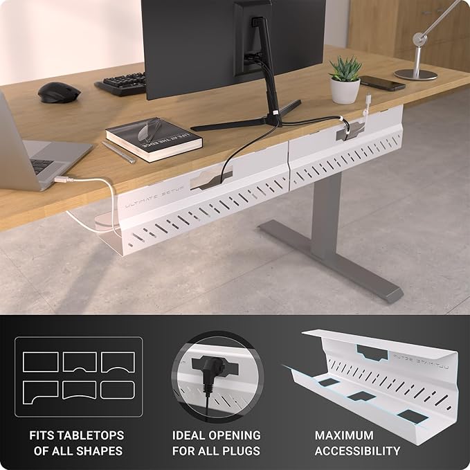 Under Desk Cable Management Tray no Drill – Wire Management - Cord Organizer – Huge Load Capacity – Under Desk Cable Tray no Drill (White, 2 Pieces Set) | Cable Raceways - TrueDesk