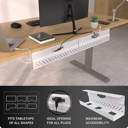 Under Desk Cable Management Tray no Drill – Wire Management - Cord Organizer – Huge Load Capacity – Under Desk Cable Tray no Drill (White, 2 Pieces Set) | Cable Raceways - TrueDesk