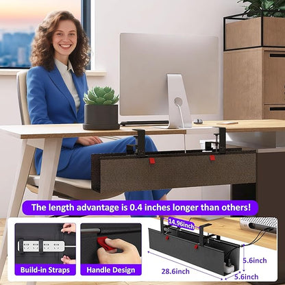 Under Desk Cable Management Tray - Under Desk Cord Management - Clamp/Screw Mount - Fabric Wire Management - Cable Raceways Tray Cord Hiders for Office/Home (Black, 28.6"×5.6") | Cable Raceways - TrueDesk