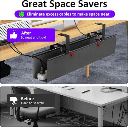 Under Desk Cable Management Tray - Under Desk Cord Management - Clamp/Screw Mount - Fabric Wire Management - Cable Raceways Tray Cord Hiders for Office/Home (Black, 28.6"×5.6") | Cable Raceways - TrueDesk