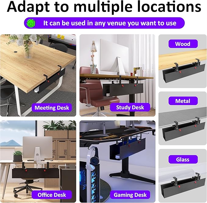 Under Desk Cable Management Tray - Under Desk Cord Management - Clamp/Screw Mount - Fabric Wire Management - Cable Raceways Tray Cord Hiders for Office/Home (Black, 28.6"×5.6") | Cable Raceways - TrueDesk