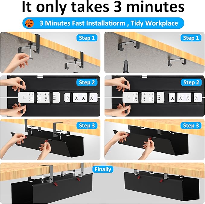 Under Desk Cable Management Tray - Under Desk Cord Management - Clamp/Screw Mount - Fabric Wire Management - Cable Raceways Tray Cord Hiders for Office/Home (Black, 35.8"×5.6") | Cable Raceways - TrueDesk