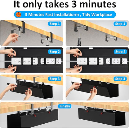 Under Desk Cable Management Tray - Under Desk Cord Management - Clamp/Screw Mount - Fabric Wire Management - Cable Raceways Tray Cord Hiders for Office/Home (Black, 35.8"×5.6") | Cable Raceways - TrueDesk