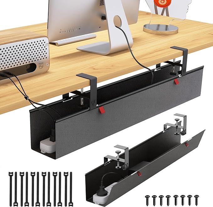 Under Desk Cable Management Tray - Under Desk Cord Management - Clamp/Screw Mount - Fabric Wire Management - Cable Raceways Tray Cord Hiders for Office/Home (Black, 35.8"×5.6") | Cable Raceways - TrueDesk