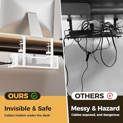 Under Desk Cable Management Tray White, Cinati Wire Organizers No Drill, Cable Tray with Clamp for Wire Management, Cord Organization Box for Office, Home - No Damage to Desk | Cable Raceways - TrueDesk