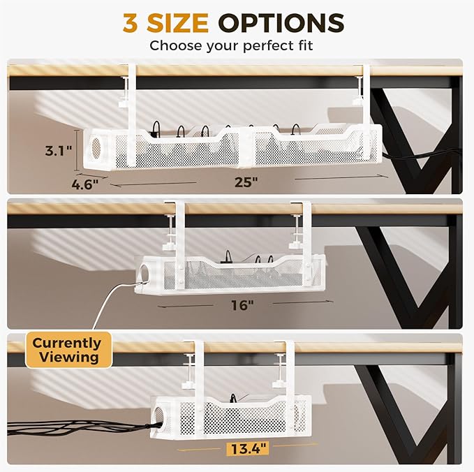 Under Desk Cable Management Tray White, Cinati Wire Organizers No Drill, Cable Tray with Clamp for Wire Management, Cord Organization Box for Office, Home - No Damage to Desk | Cable Raceways - TrueDesk