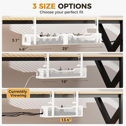 Under Desk Cable Management Tray White, Cinati Wire Organizers No Drill, Cable Tray with Clamp for Wire Management, Cord Organization Box for Office, Home - No Damage to Desk | Cable Raceways - TrueDesk