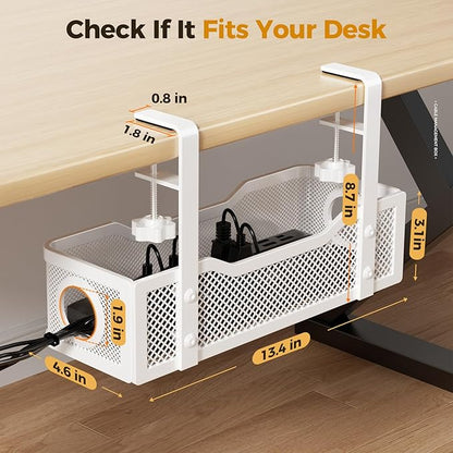 Under Desk Cable Management Tray White, Cinati Wire Organizers No Drill, Cable Tray with Clamp for Wire Management, Cord Organization Box for Office, Home - No Damage to Desk | Cable Raceways - TrueDesk