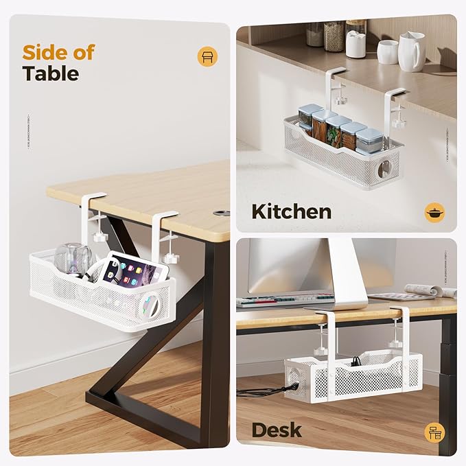 Under Desk Cable Management Tray White, Cinati Wire Organizers No Drill, Cable Tray with Clamp for Wire Management, Cord Organization Box for Office, Home - No Damage to Desk | Cable Raceways - TrueDesk