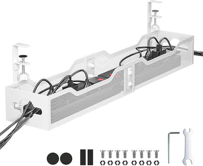 Under Desk Cable Management Tray White, Litwaro Cable Management Under Desk No Drill, 25'' Cable Tray with Clamp for Wire Management, Cord Organizer for Office, Home - No Damage to Table | Cable Raceways - TrueDesk