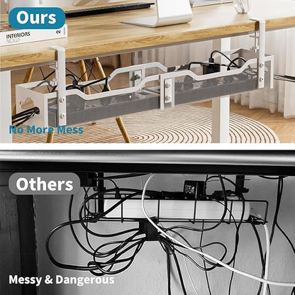 Under Desk Cable Management Tray White, Litwaro Cable Management Under Desk No Drill, 25'' Cable Tray with Clamp for Wire Management, Cord Organizer for Office, Home - No Damage to Table | Cable Raceways - TrueDesk