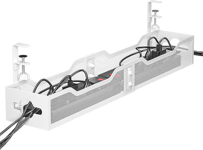 Under Desk Cable Management Tray White, Litwaro Cable Management Under Desk No Drill, 25'' Cable Tray with Clamp for Wire Management, Cord Organizer for Office, Home - No Damage to Table | Cable Raceways - TrueDesk