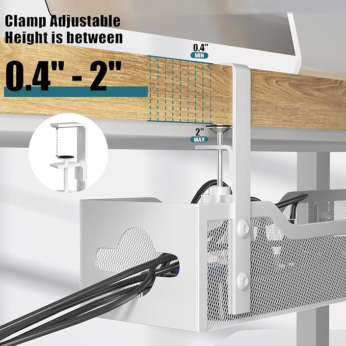 Under Desk Cable Management Tray White, Litwaro Cable Management Under Desk No Drill, 25'' Cable Tray with Clamp for Wire Management, Cord Organizer for Office, Home - No Damage to Table | Cable Raceways - TrueDesk