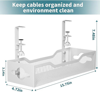 Under Desk Cable Management Tray White, Litwaro Cable Management Under Desk No Drill, Cable Organizer with Clamp for Wire Management, Cord Organizer for Office, Home No Damage to Desk | Cable Raceways - TrueDesk